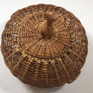 Handcrafted Wicker Basket with Cat Figurine Lid